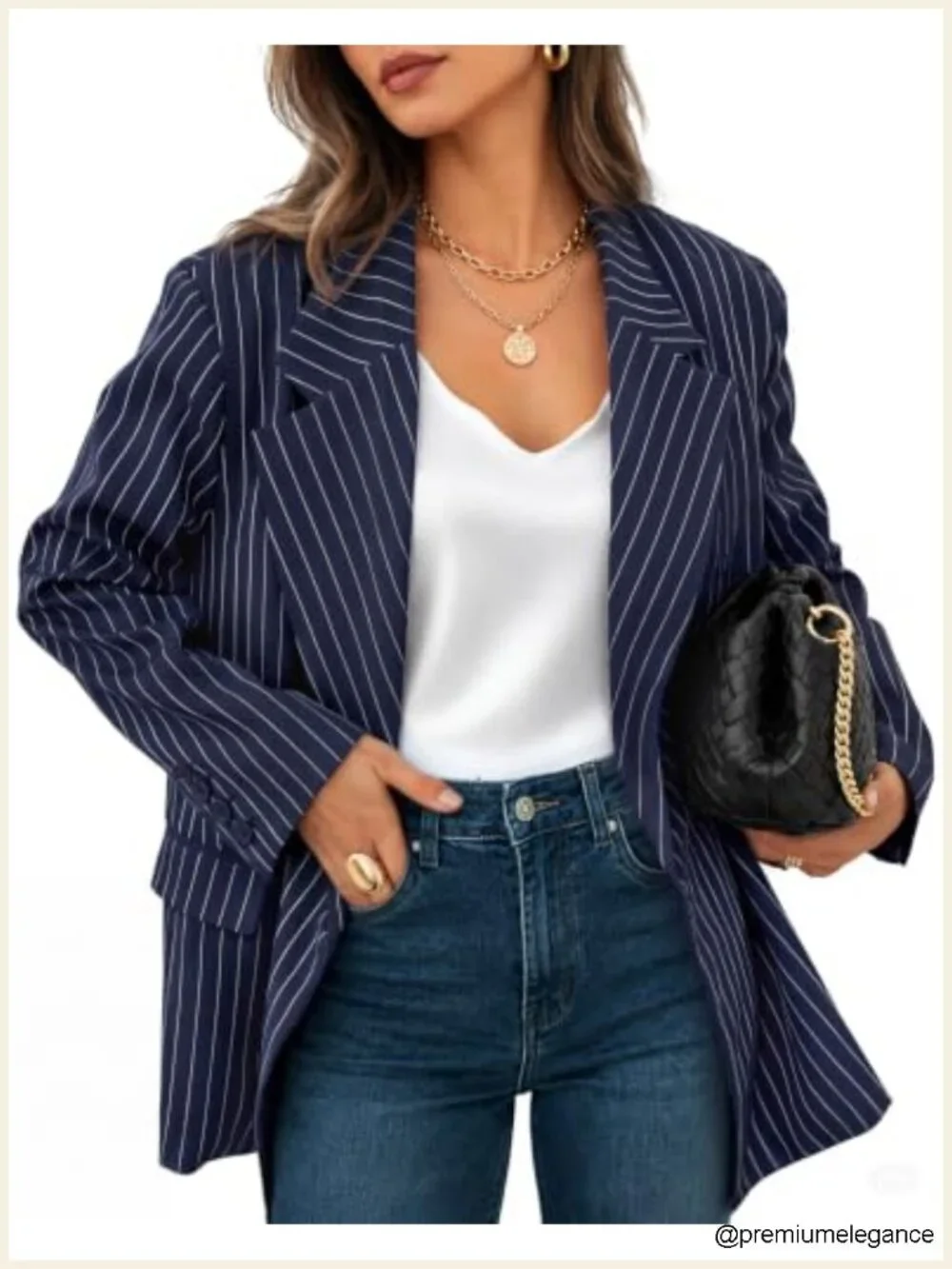 Business Casual Striped Blazer Jacket for Women Lightweight Long Sleeve